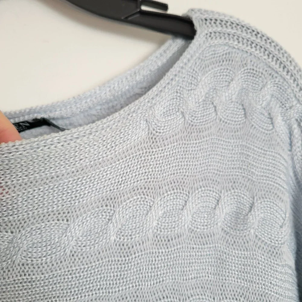 Lauren Ralph Lauren Cable Knit Light Baby Blue 3/4 Sleeve Cotton Sweater Large